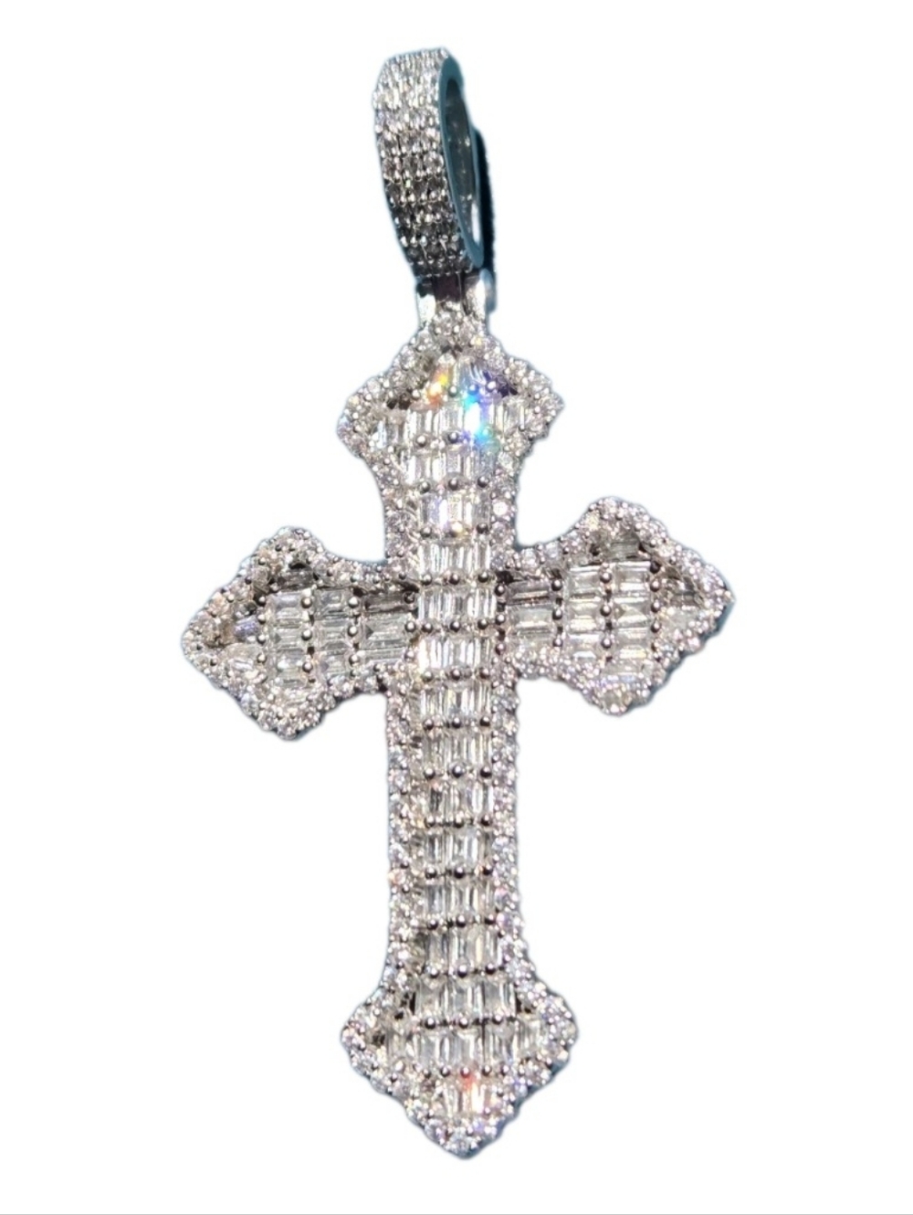 Iced Out Moissanite Baguette Cross Pendant 925 Sterling Silver NEW - Picture 6 of 8